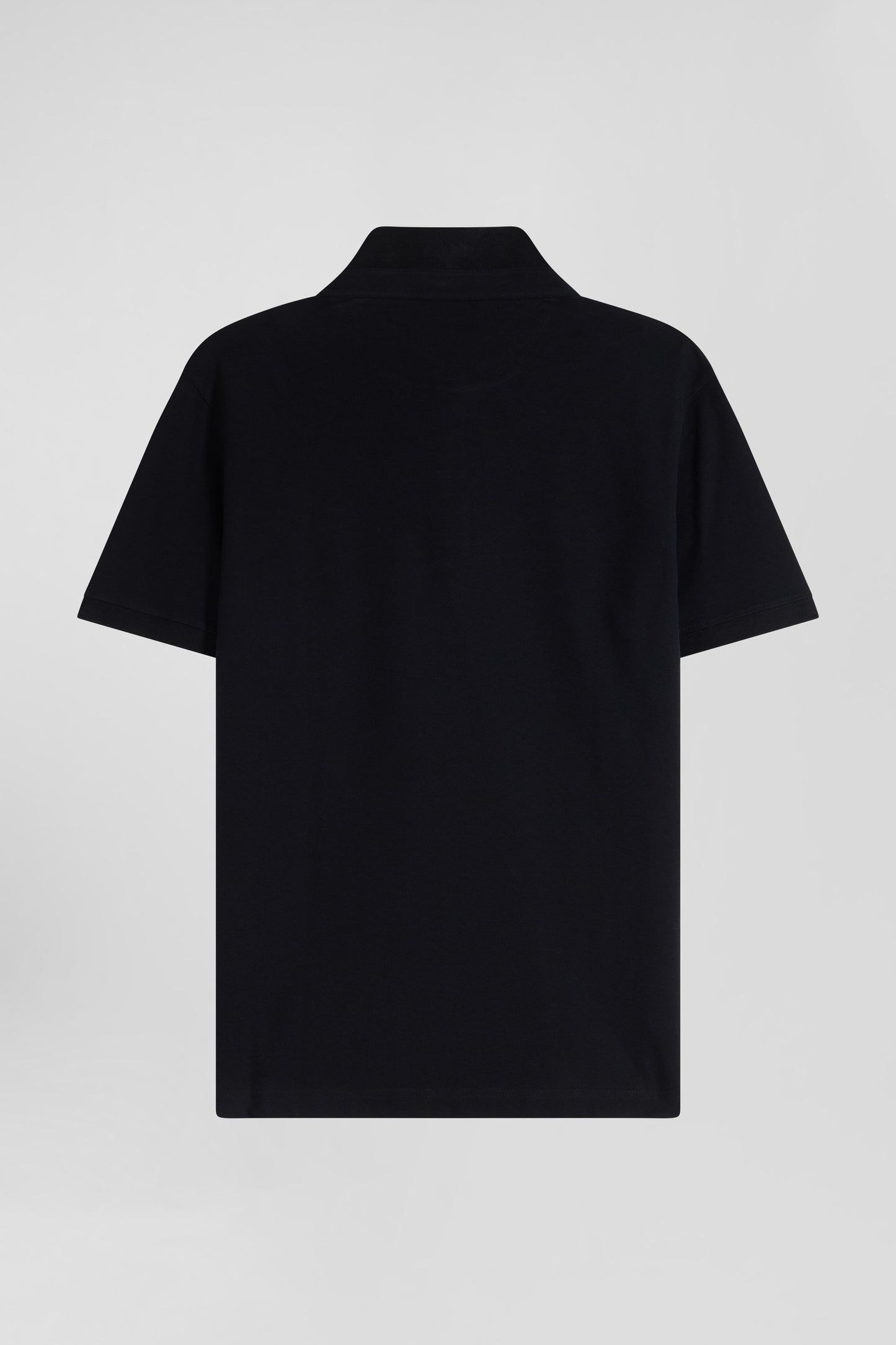 Slim black short-sleeved cotton piqué polo shirt