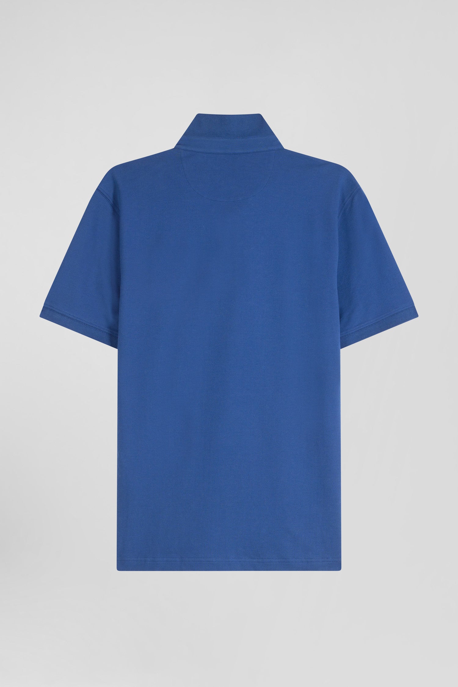 Slim dark blue short-sleeved stretch cotton polo shirt