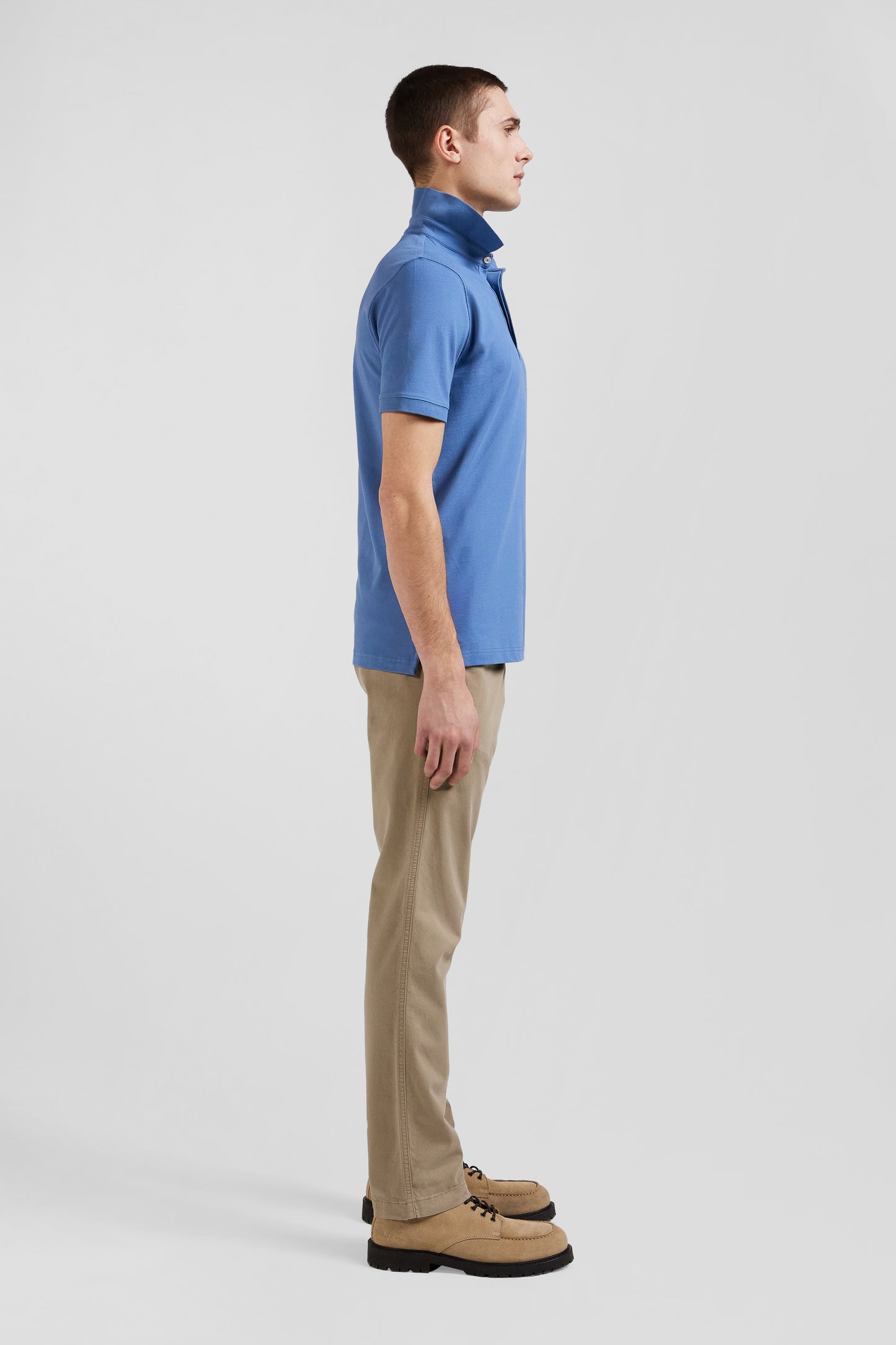 Slim blue short-sleeved stretch cotton polo shirt