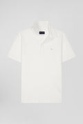 Slim ecru short-sleeved stretch cotton polo shirt