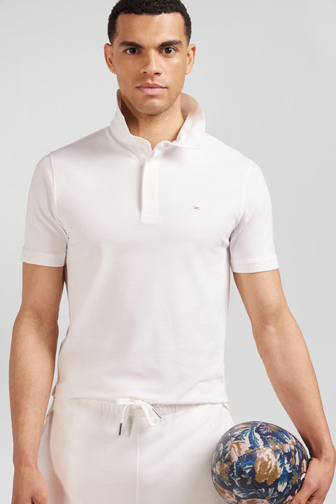 Slim ecru short-sleeved stretch cotton polo shirt - Image 3