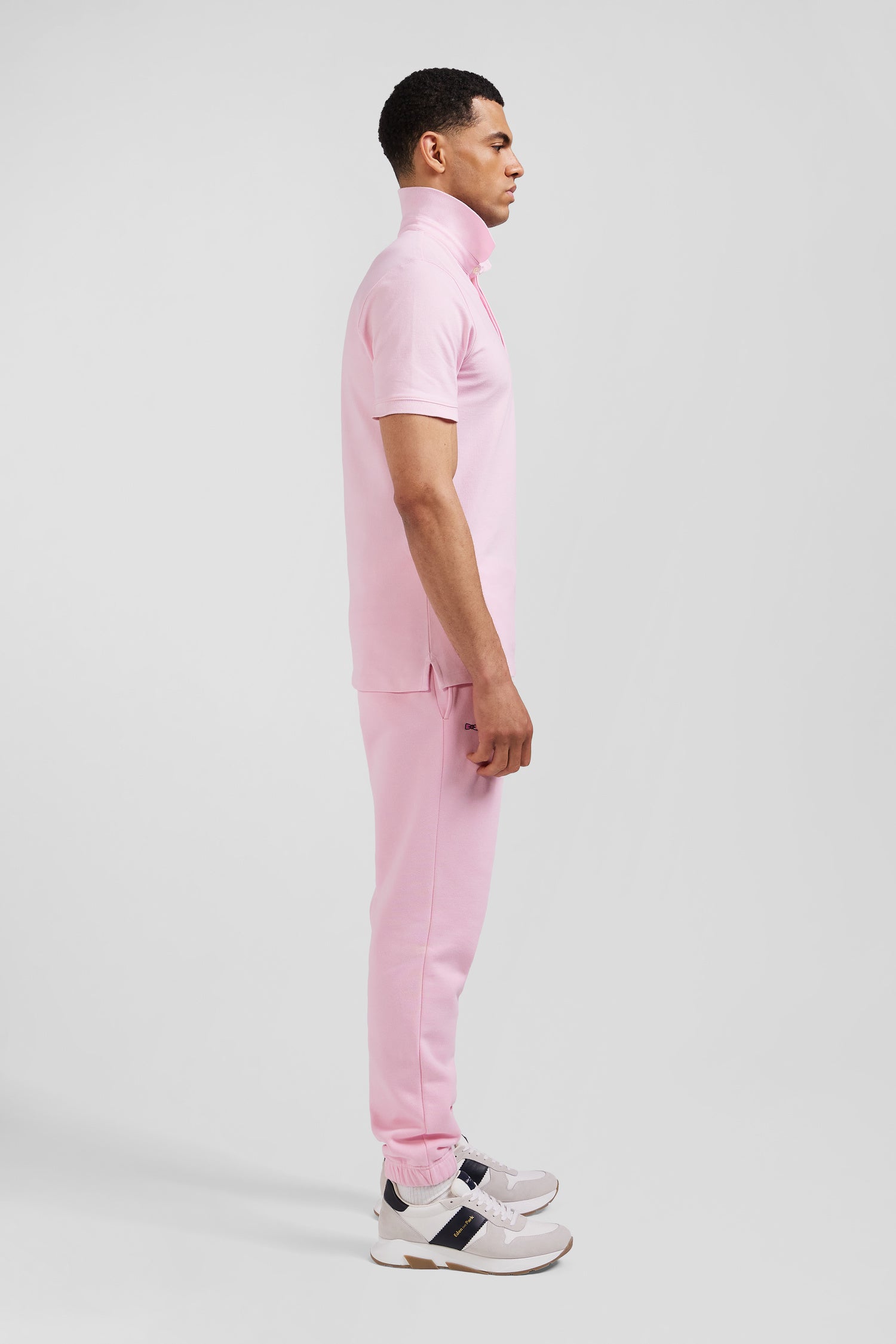 Slim pink short-sleeved stretch cotton polo shirt