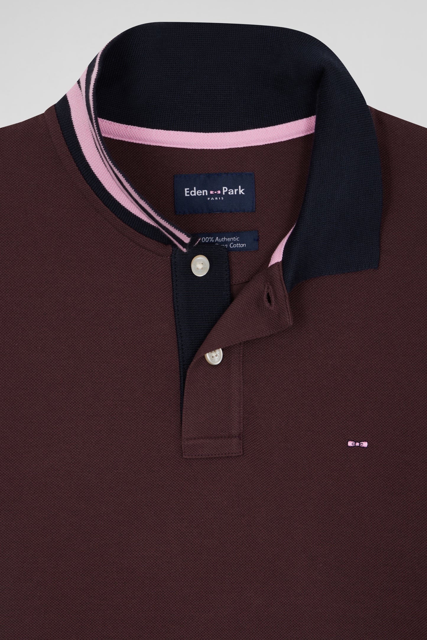 Regular burgundy short-sleeved cotton piqué polo shirt