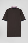 Regular brown short-sleeved cotton piqué polo shirt