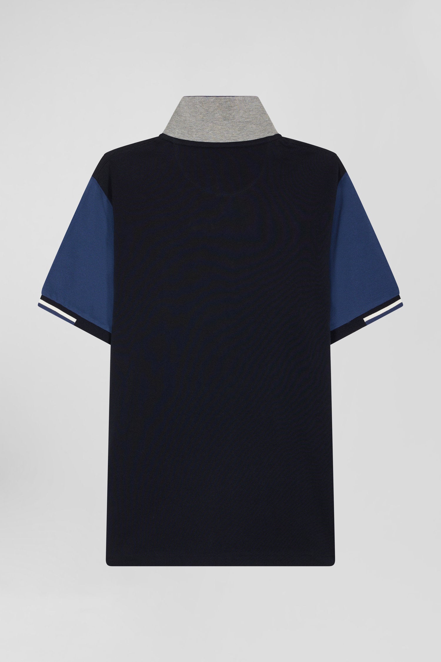 Regular navy blue short-sleeved cotton piqué polo shirt with Eden Park jacquard collar