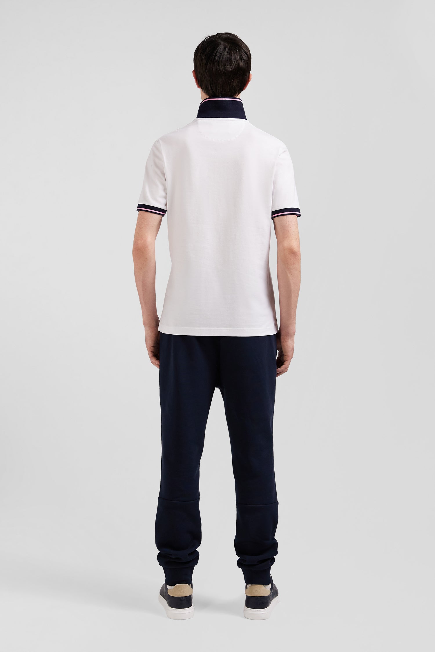 Slim white short-sleeved stretch cotton polo shirt with Eden Park jacquard collar