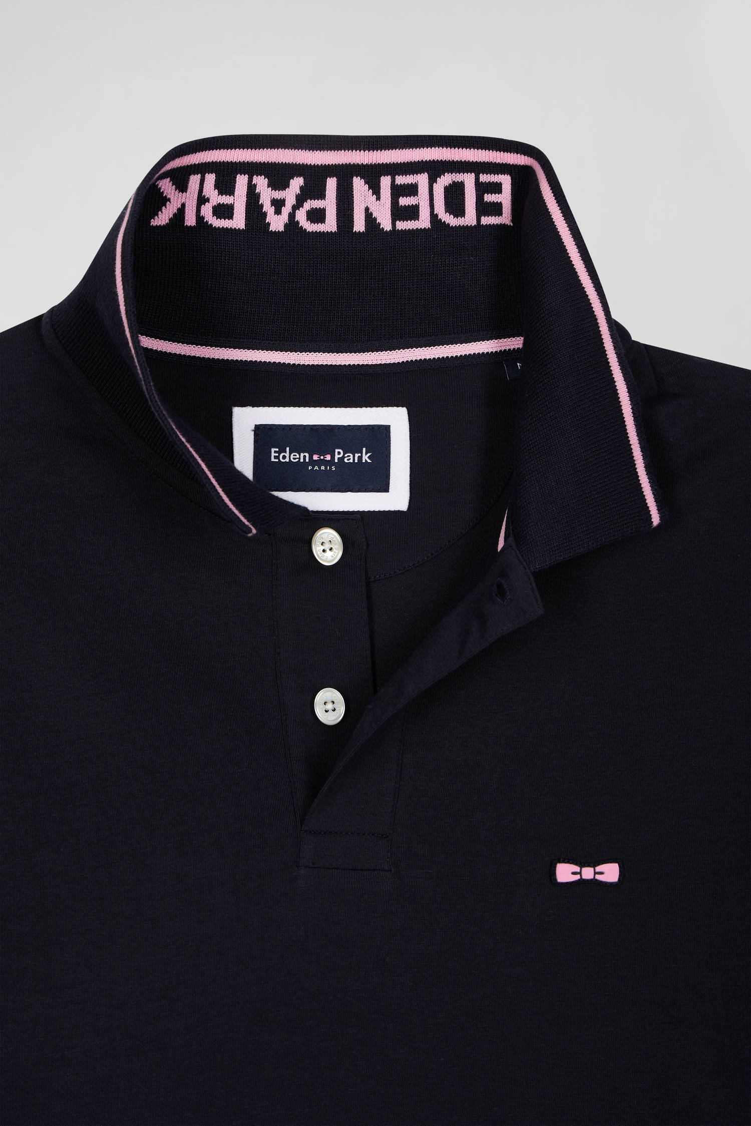 Slim navy blue short-sleeved stretch cotton polo shirt with Eden Park jacquard collar