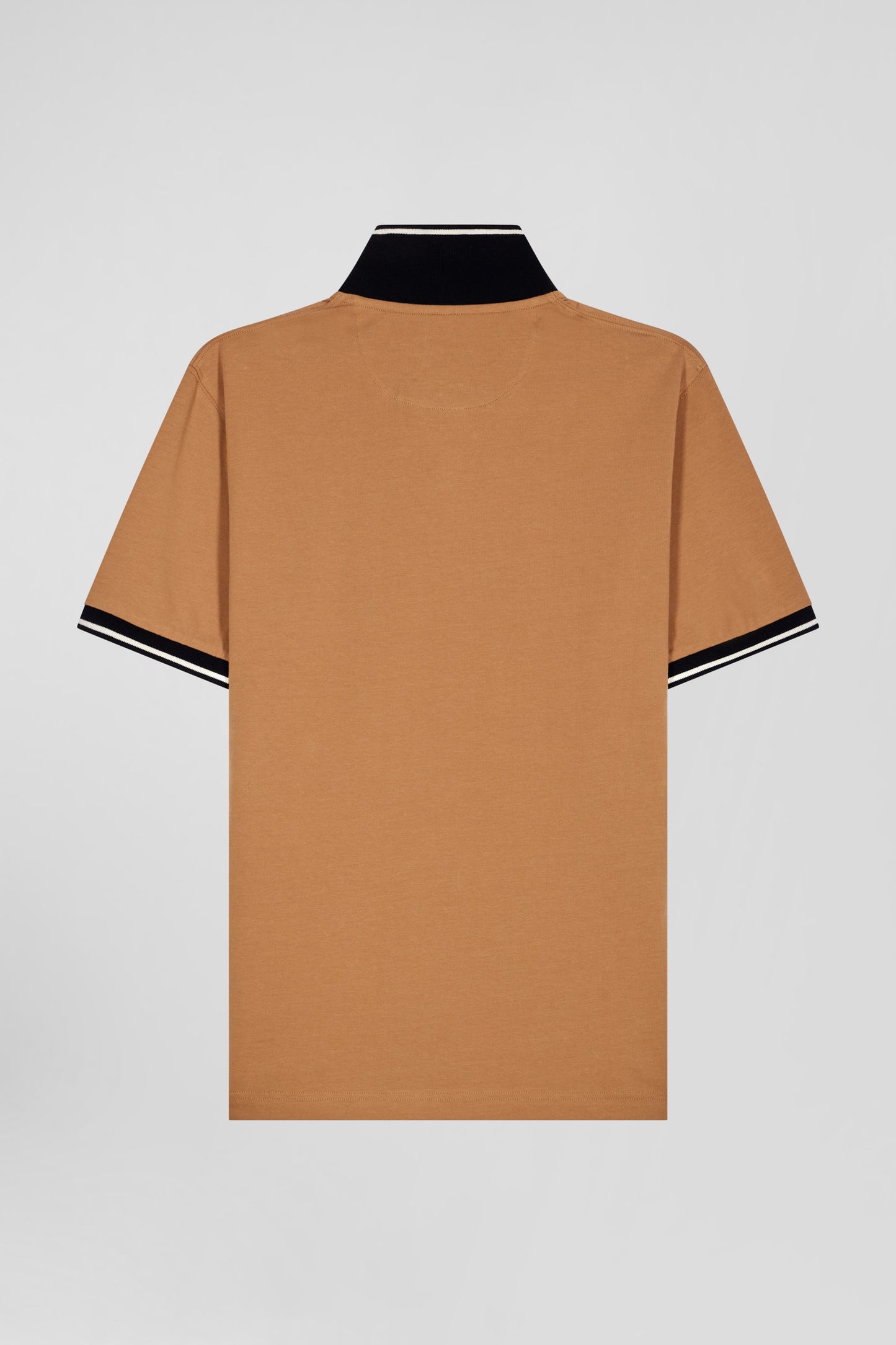 Slim camel short-sleeved stretch cotton polo shirt with Eden Park jacquard collar