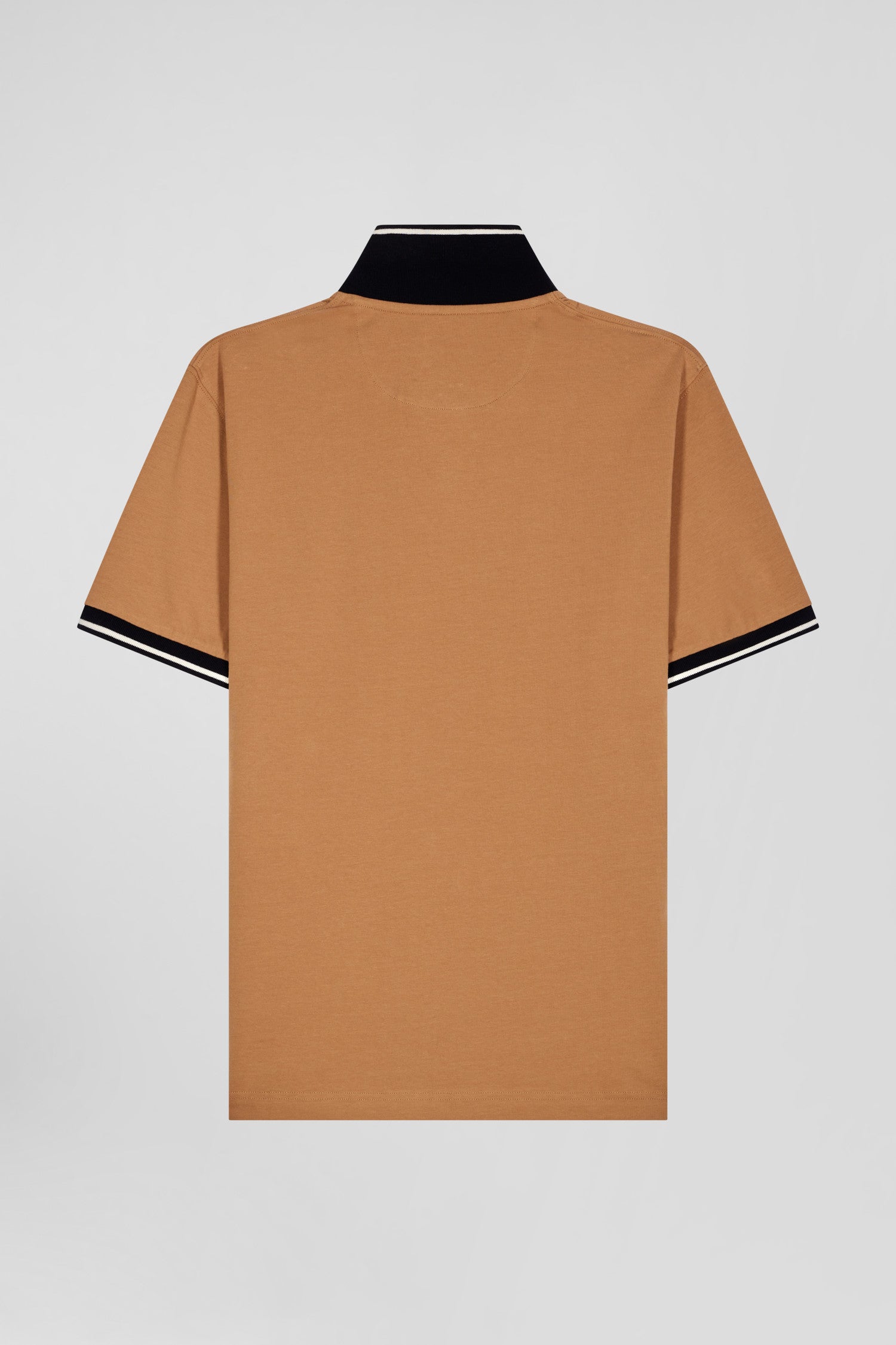 Slim camel short-sleeved stretch cotton polo shirt with Eden Park jacquard collar