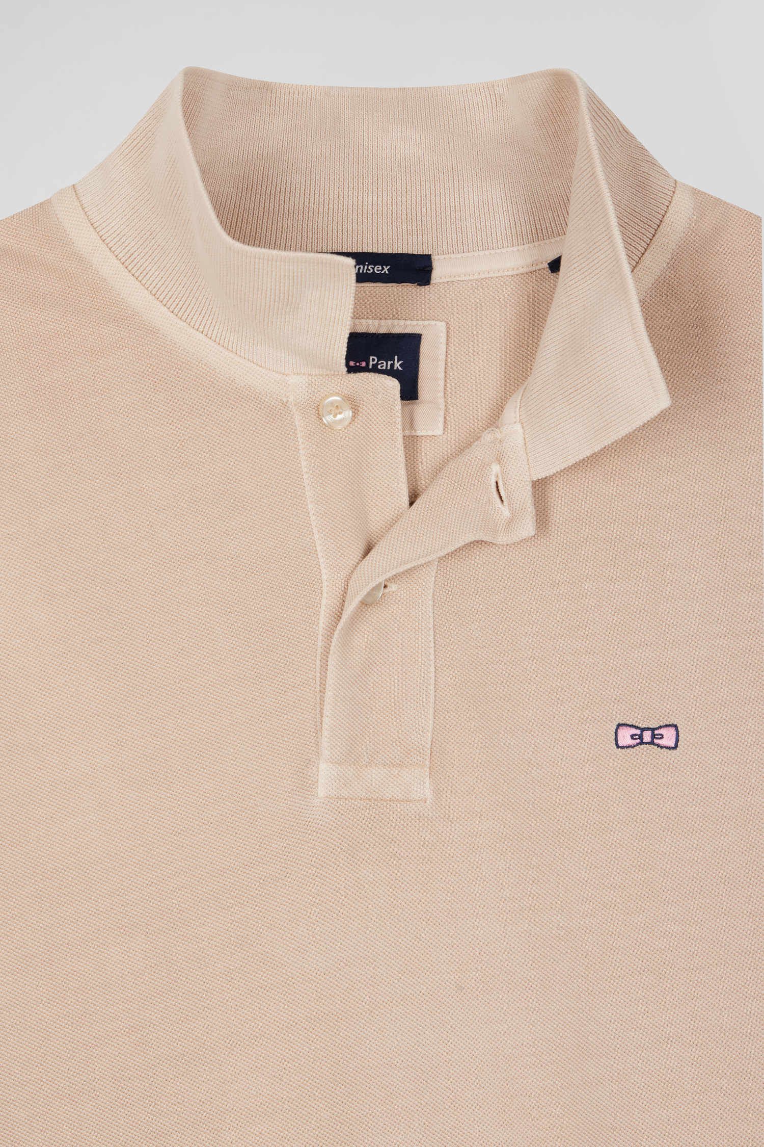 Oversized beige unisex short-sleeved cotton piqué polo shirt