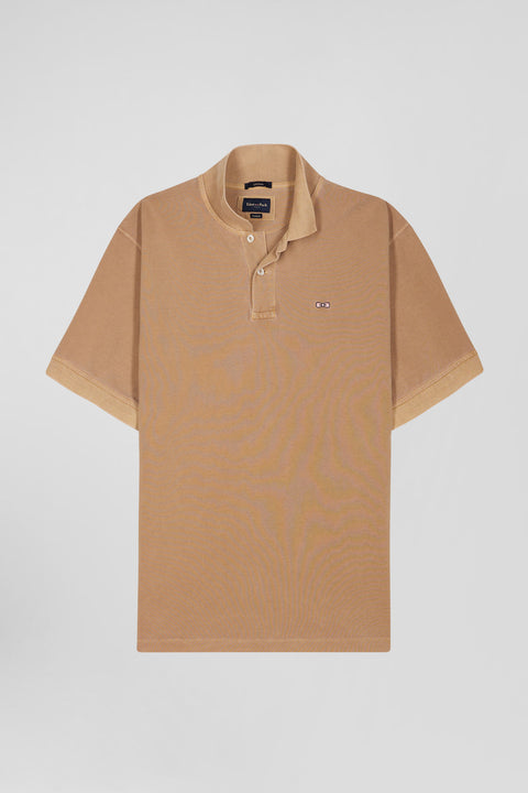 Unisex short-sleeve polo shirt in overdyed hazelnut cotton pique Oversized cut - Image 3