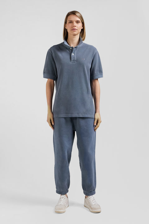 Oversized grey unisex short-sleeved cotton piqué polo shirt - Image 2