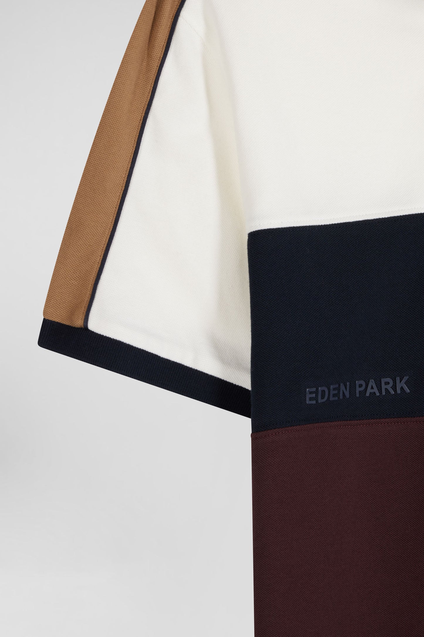 Regular burgundy tricolor short-sleeved cotton piqué polo shirt with Eden Park lettering