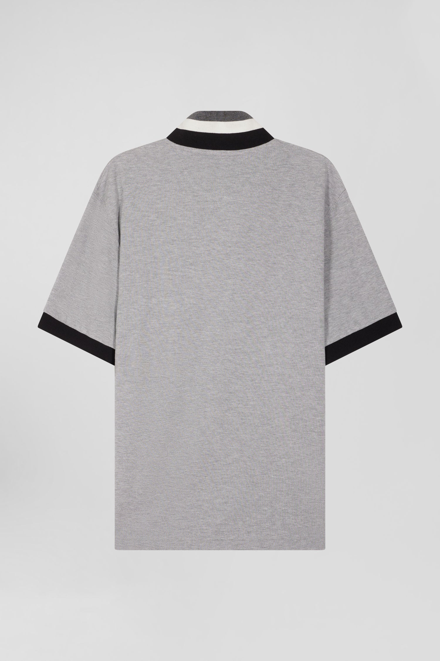 Oversize black short-sleeved cotton piqué polo shirt with tricolor details