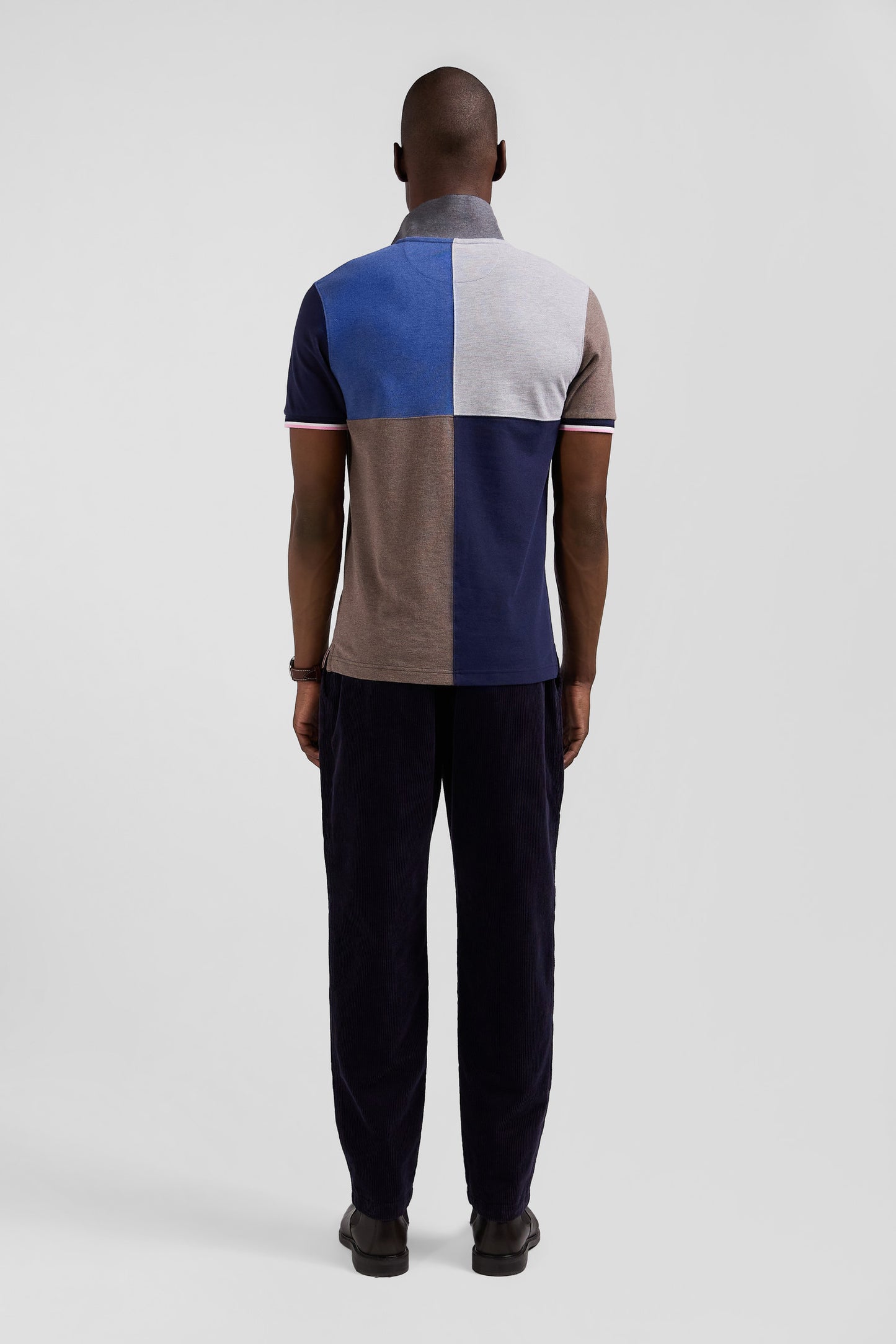 Short-sleeved polo shirt, cut and sewn, dark blue cotton piqué, regular fit