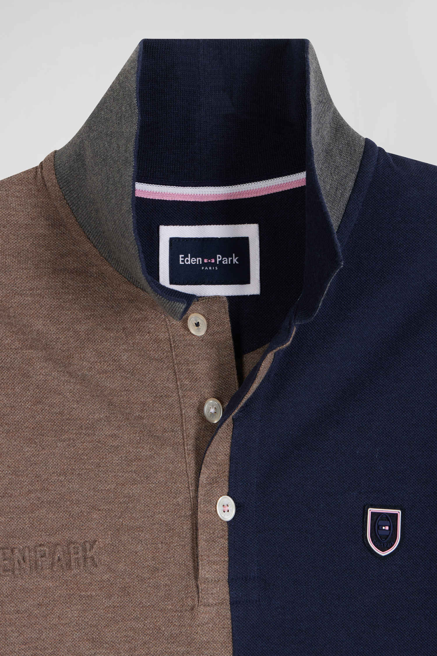 Regular navy blue colorblock short-sleeved cotton piqué polo shirt