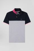 Regular grey short-sleeved cotton piqué polo shirt with bow tie embroidery and contrasting details