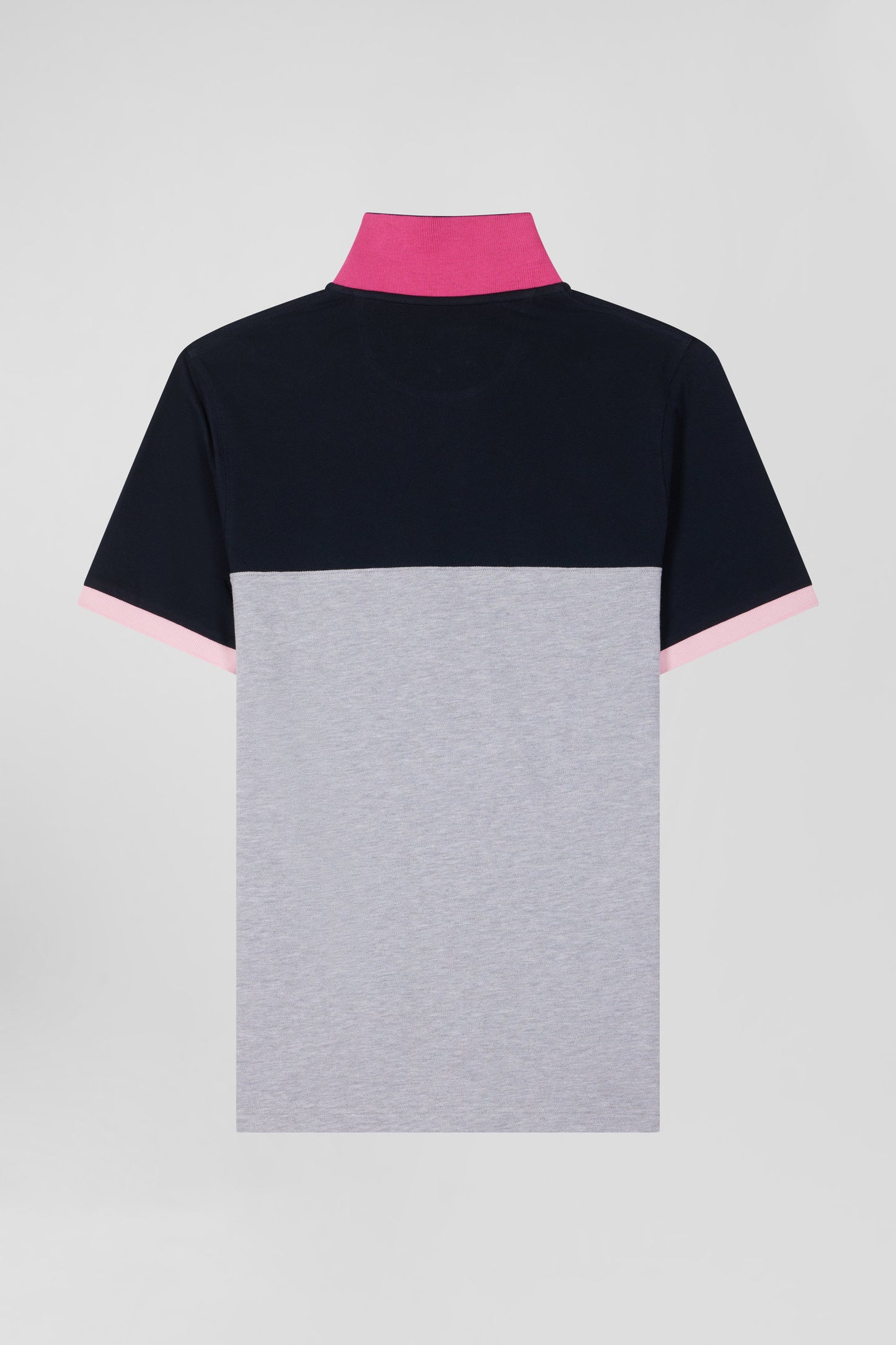 Regular grey short-sleeved cotton piqué polo shirt with bow tie embroidery and contrasting details