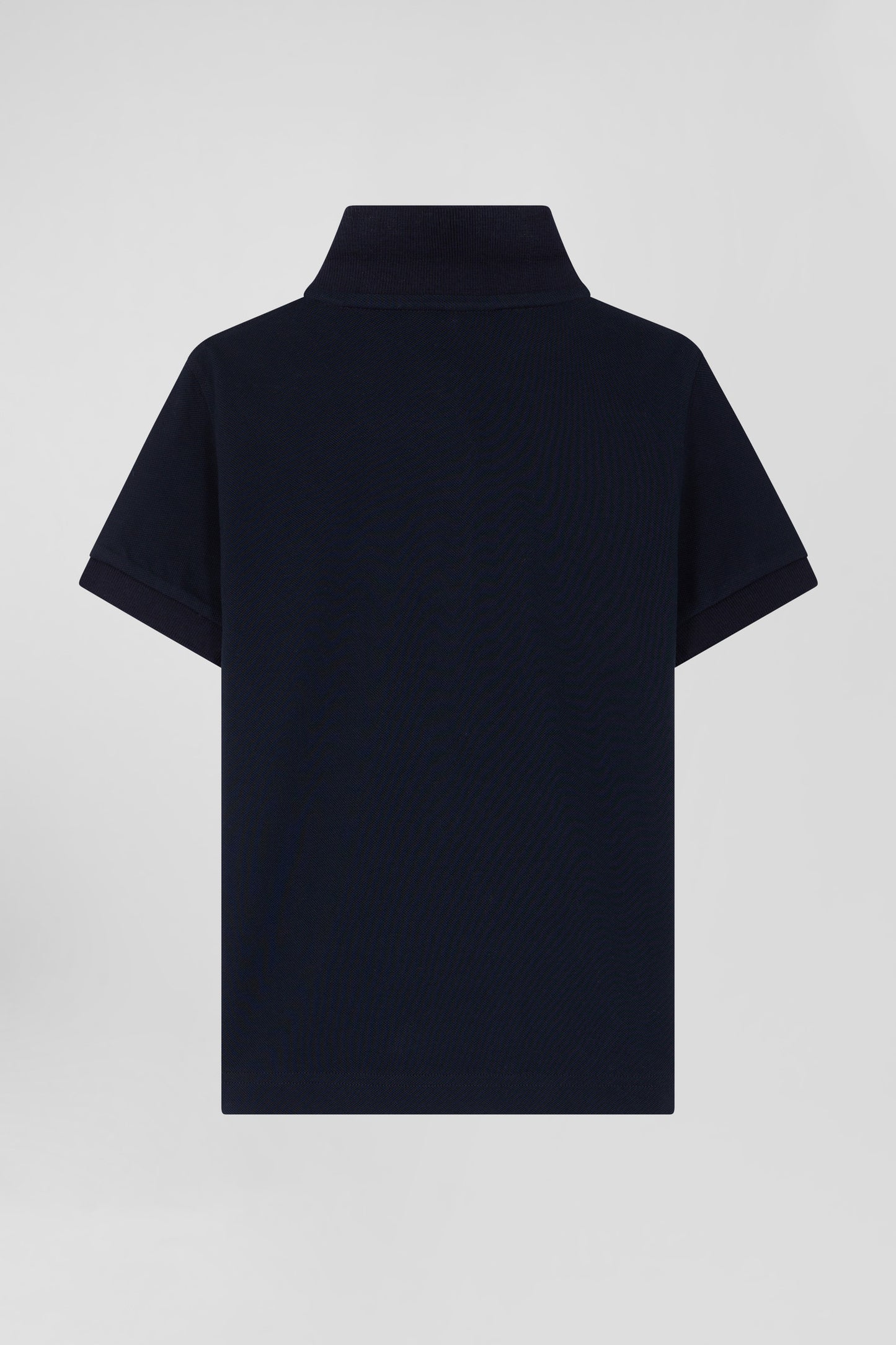 Regular navy blue short-sleeved cotton piqué polo shirt with jacquard collar