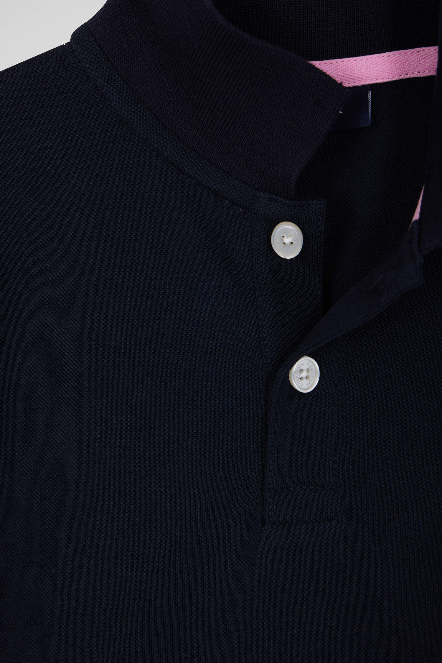 Regular navy blue short-sleeved cotton piqué polo shirt with jacquard collar