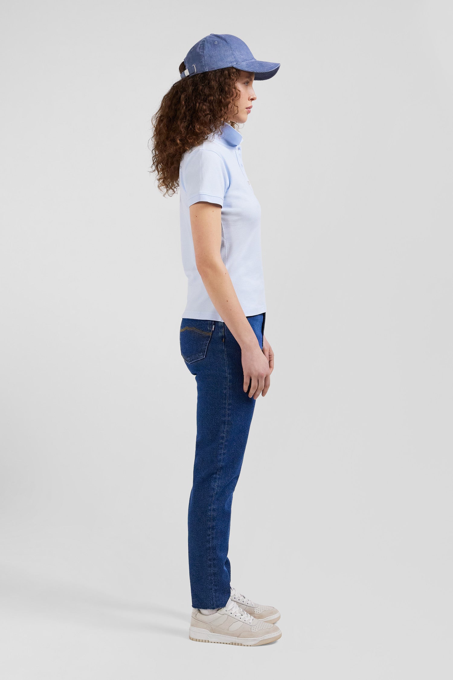 Polo manches courtes uni en coton stretch ciel coupe Slim