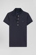 Polo manches courtes uni en coton stretch bleu marine coupe Slim