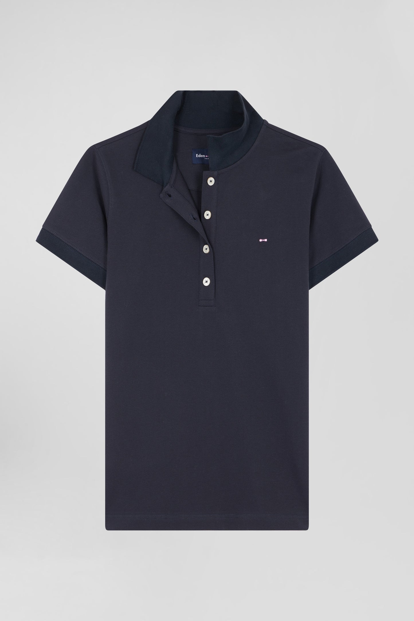 Polo manches courtes uni en coton stretch bleu marine coupe Slim