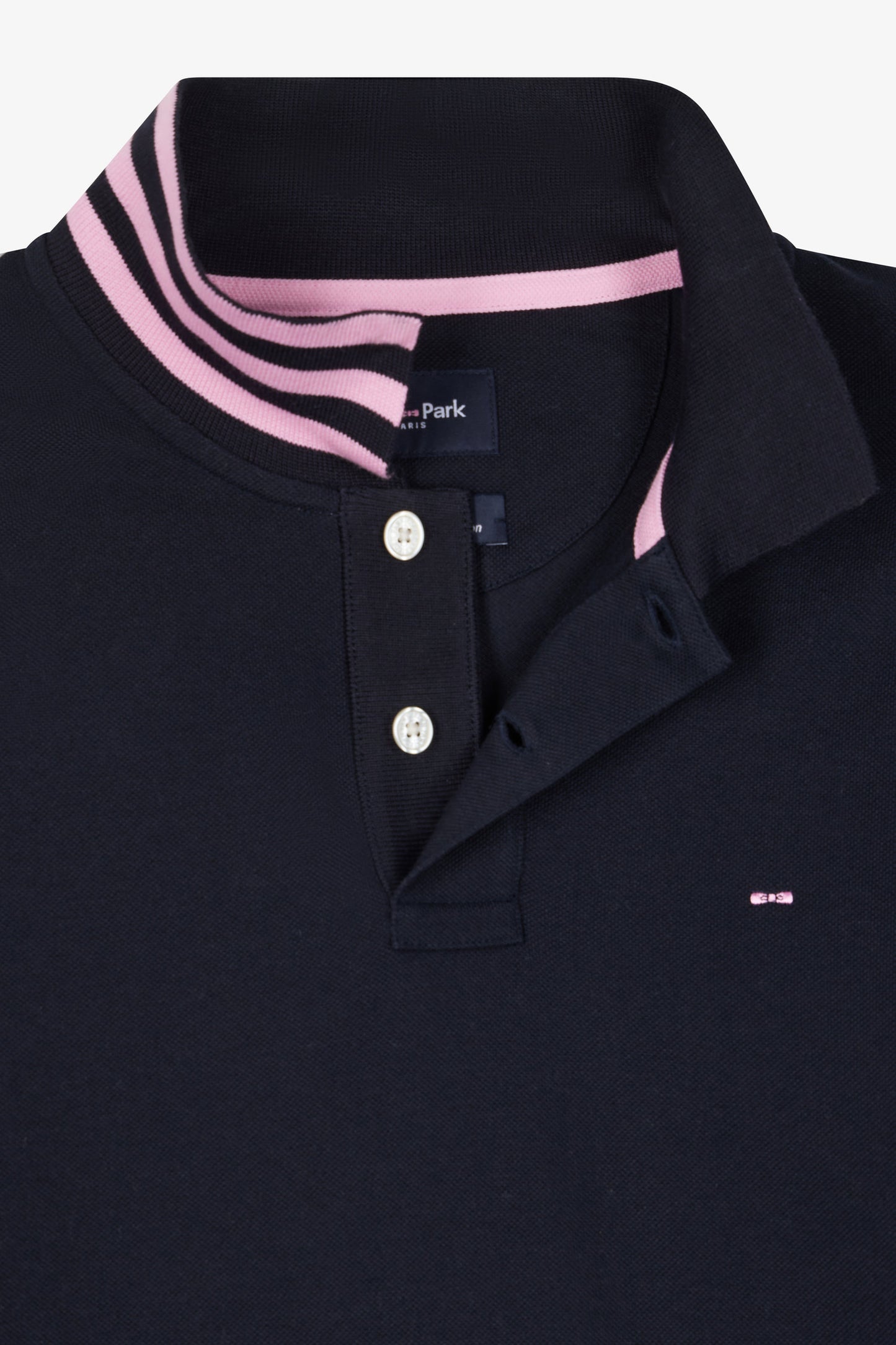 Regular navy long-sleeved cotton piqué polo shirt