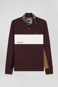 Regular burgundy colorblock long-sleeved cotton piqué polo shirt