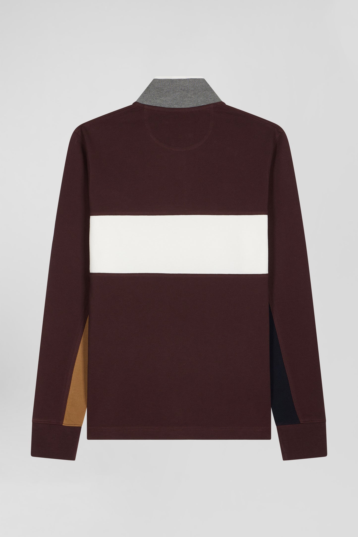 Regular burgundy colorblock long-sleeved cotton piqué polo shirt