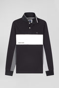 Regular black colorblock long-sleeved cotton piqué polo shirt