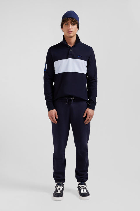 Regular sky blue long-sleeved cotton piqué polo shirt with sleeve embroidery - Image 1