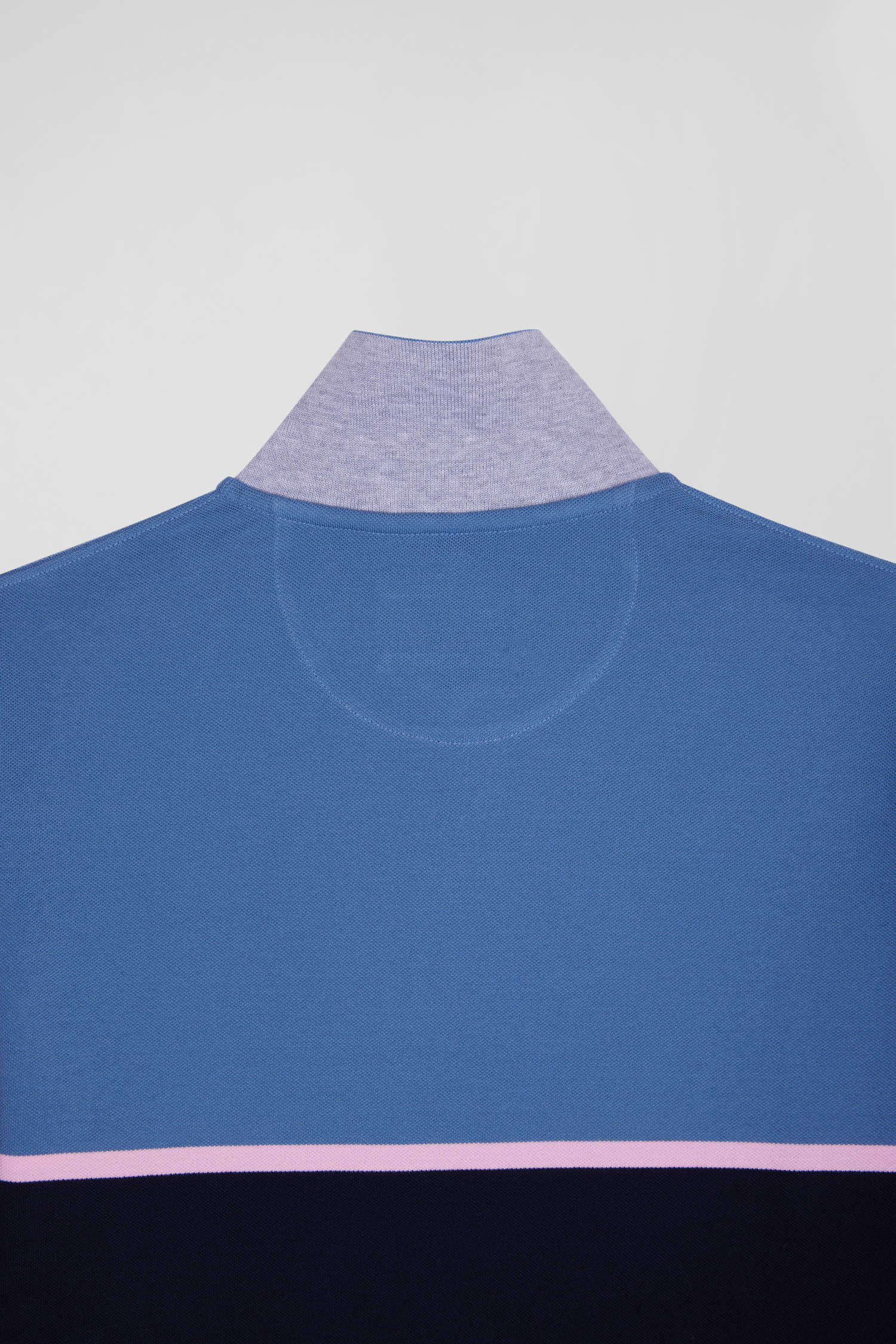 Regular blue bicolor long-sleeved cotton piqué polo shirt