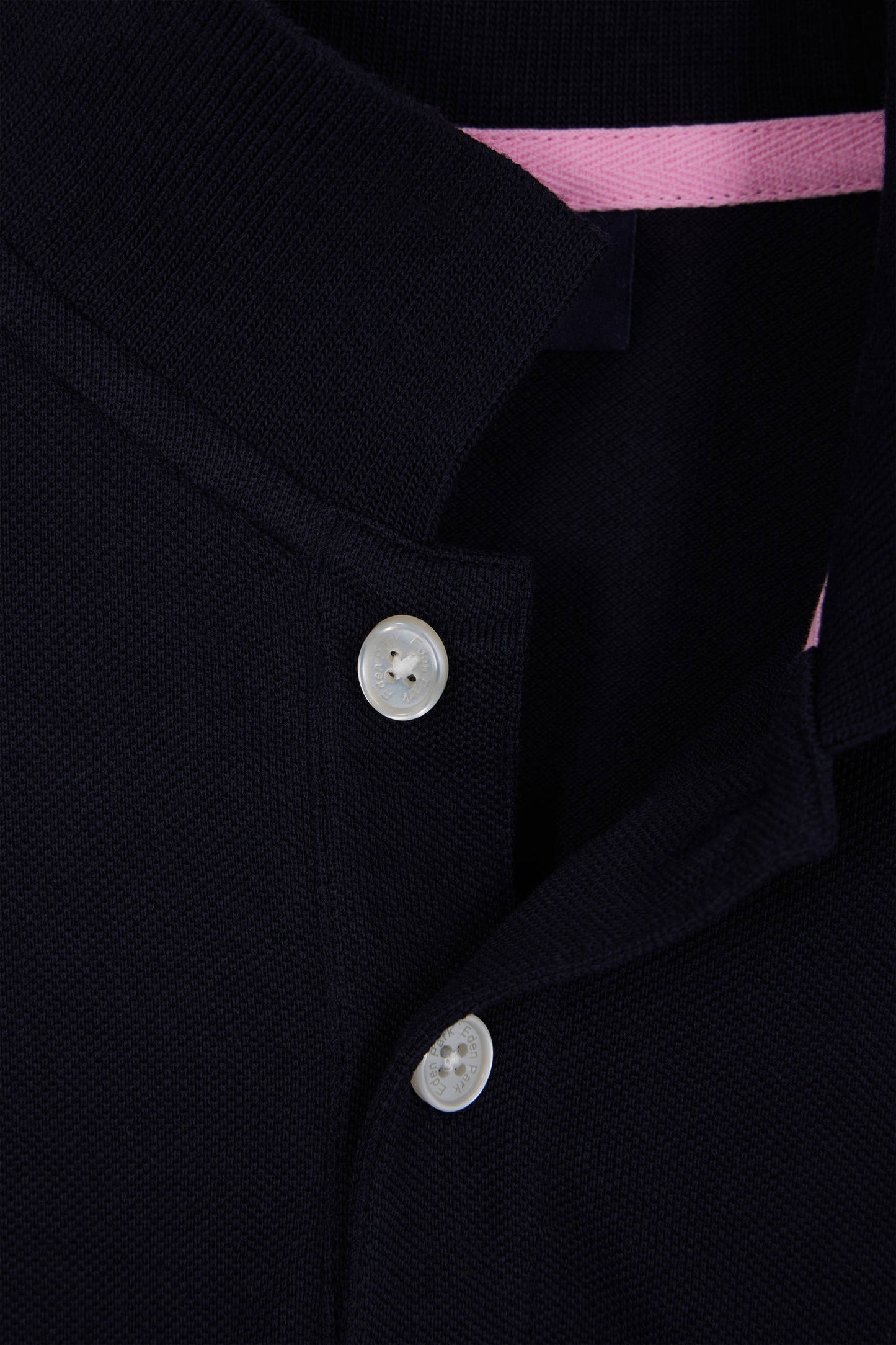 Regular navy blue long-sleeved cotton piqué polo shirt