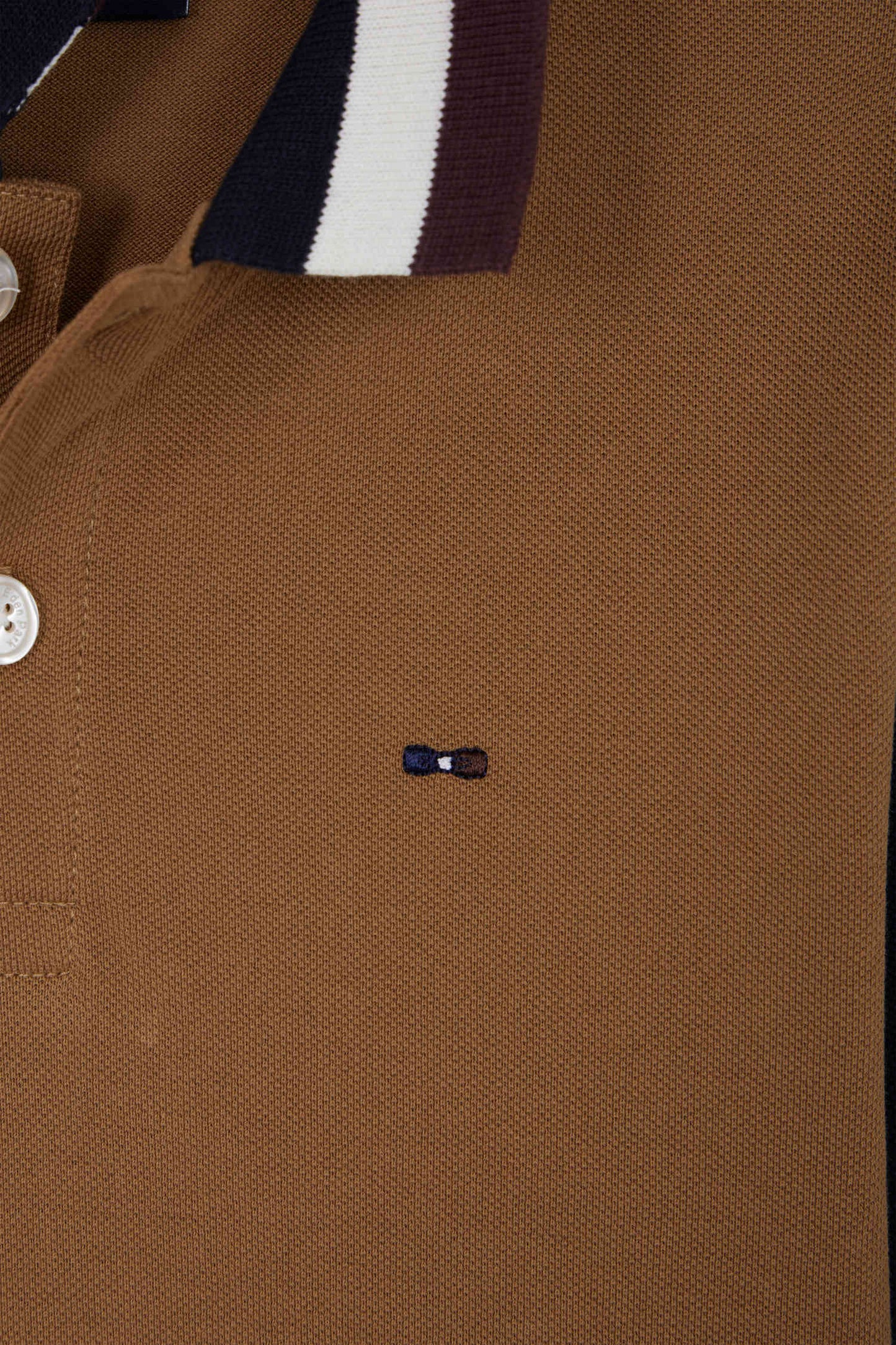 Eden Park regular fit polo shirt, long sleeves, cotton piqué, hazelnut, jacquard tricolour collar