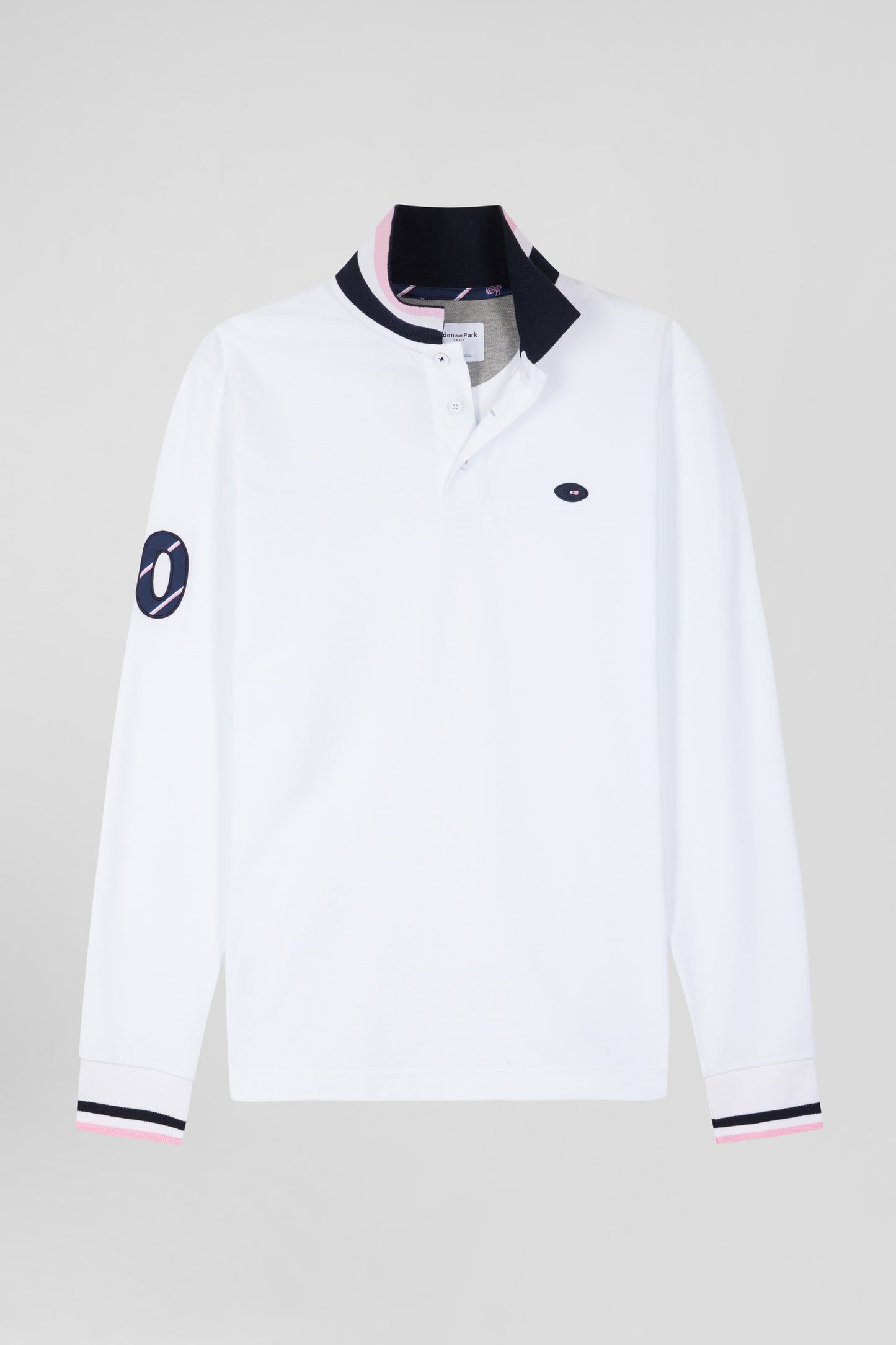 Regular white long-sleeved cotton piqué polo shirt with XV de France embroidery