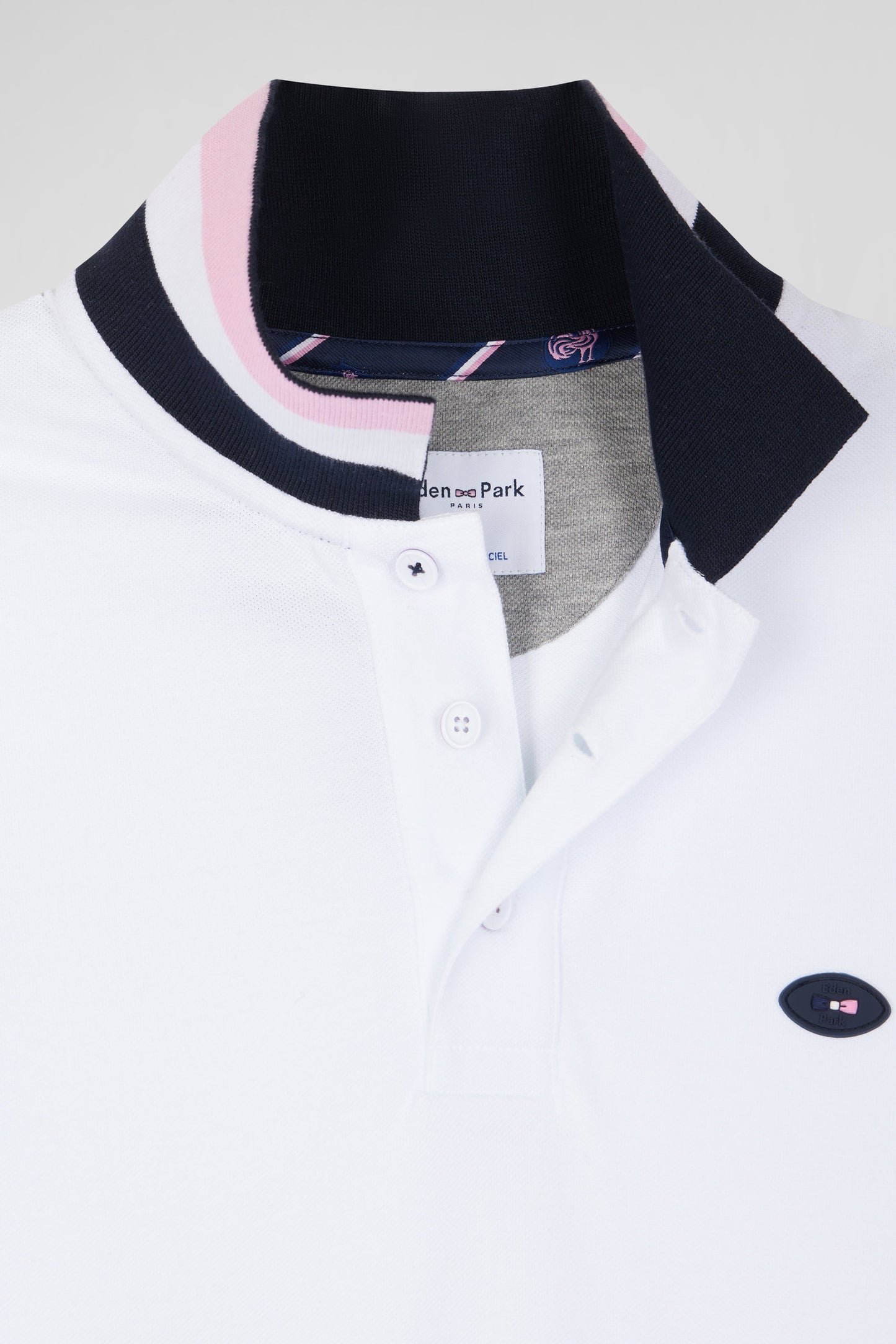 Regular white long-sleeved cotton piqué polo shirt with XV de France embroidery