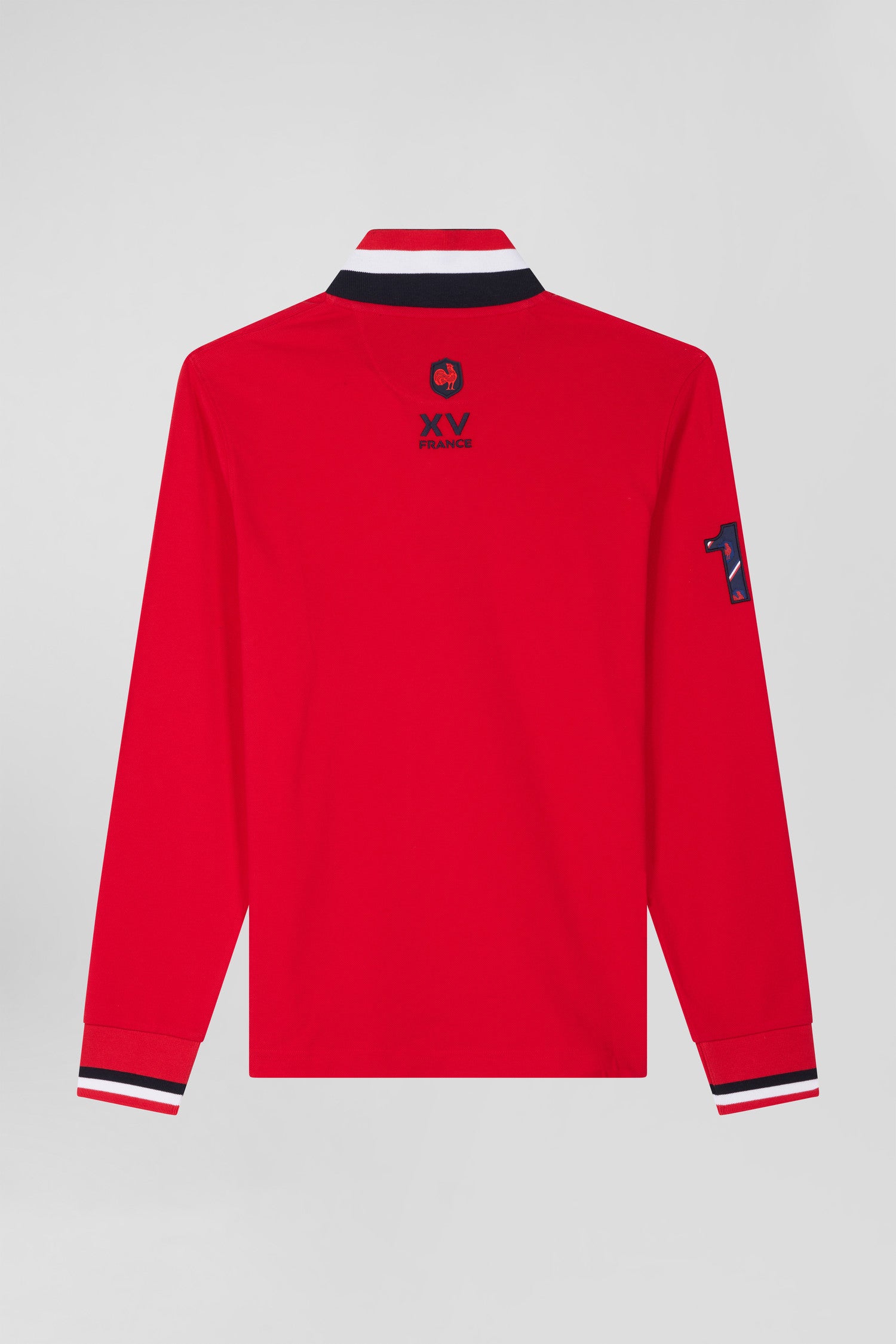 Regular red long-sleeved cotton piqué polo shirt with XV de France embroidery