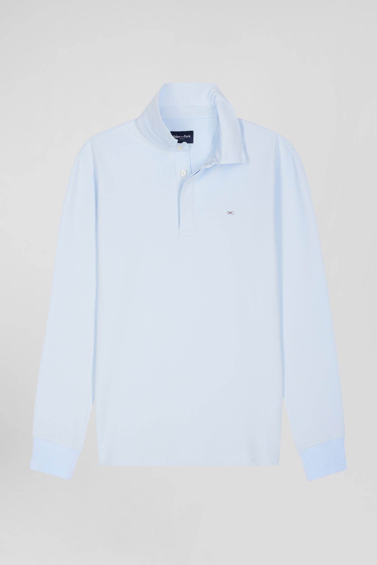 Slim sky blue long-sleeved cotton piqué polo shirt