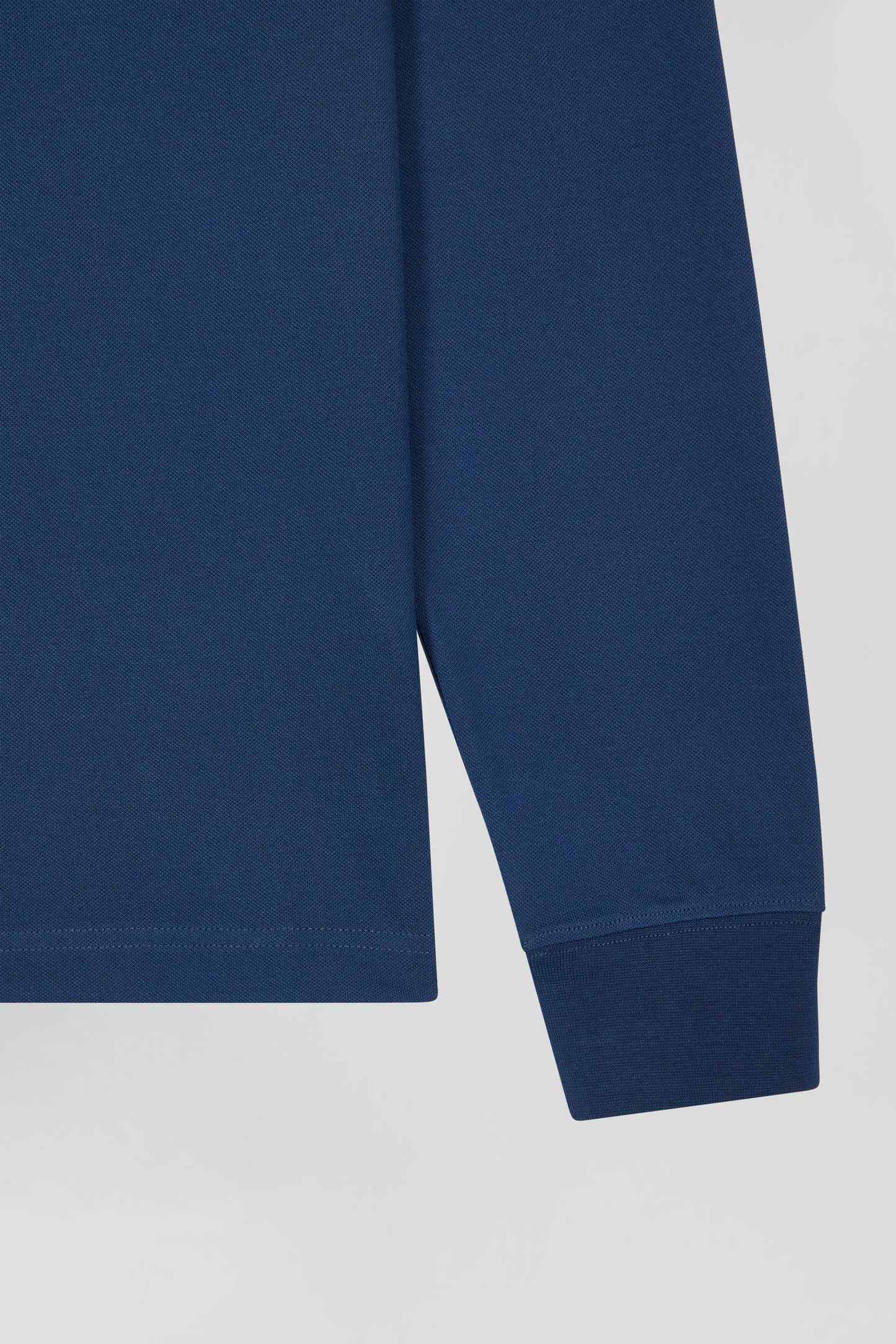 Polo manches longues en piqué coton bleu foncé coupe Slim