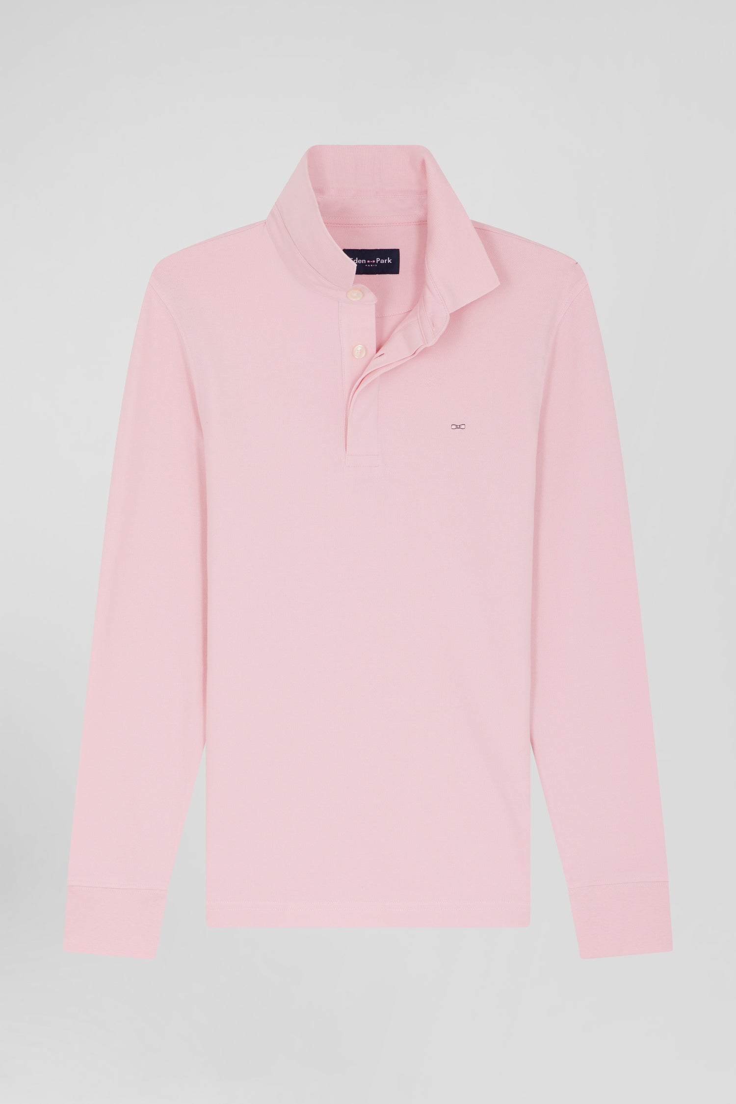 Slim pink long-sleeved cotton piqué polo shirt