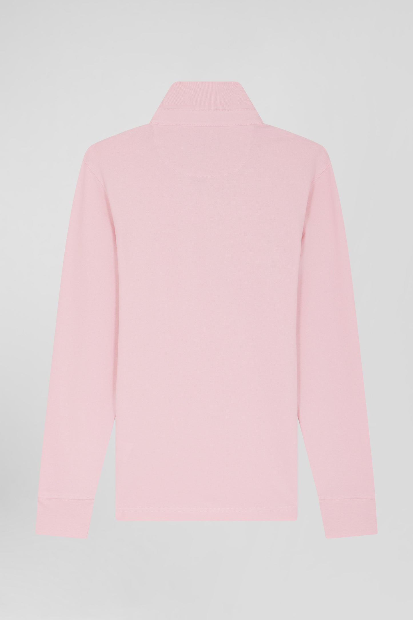 Slim pink long-sleeved cotton piqué polo shirt