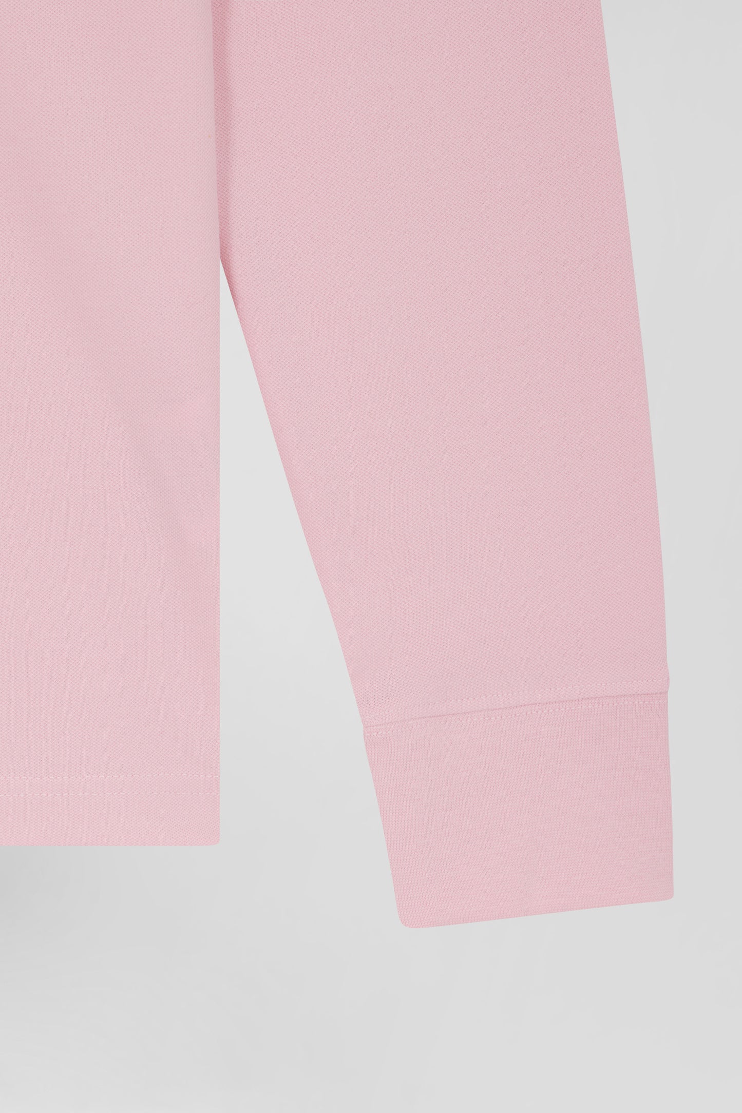 Slim pink long-sleeved cotton piqué polo shirt