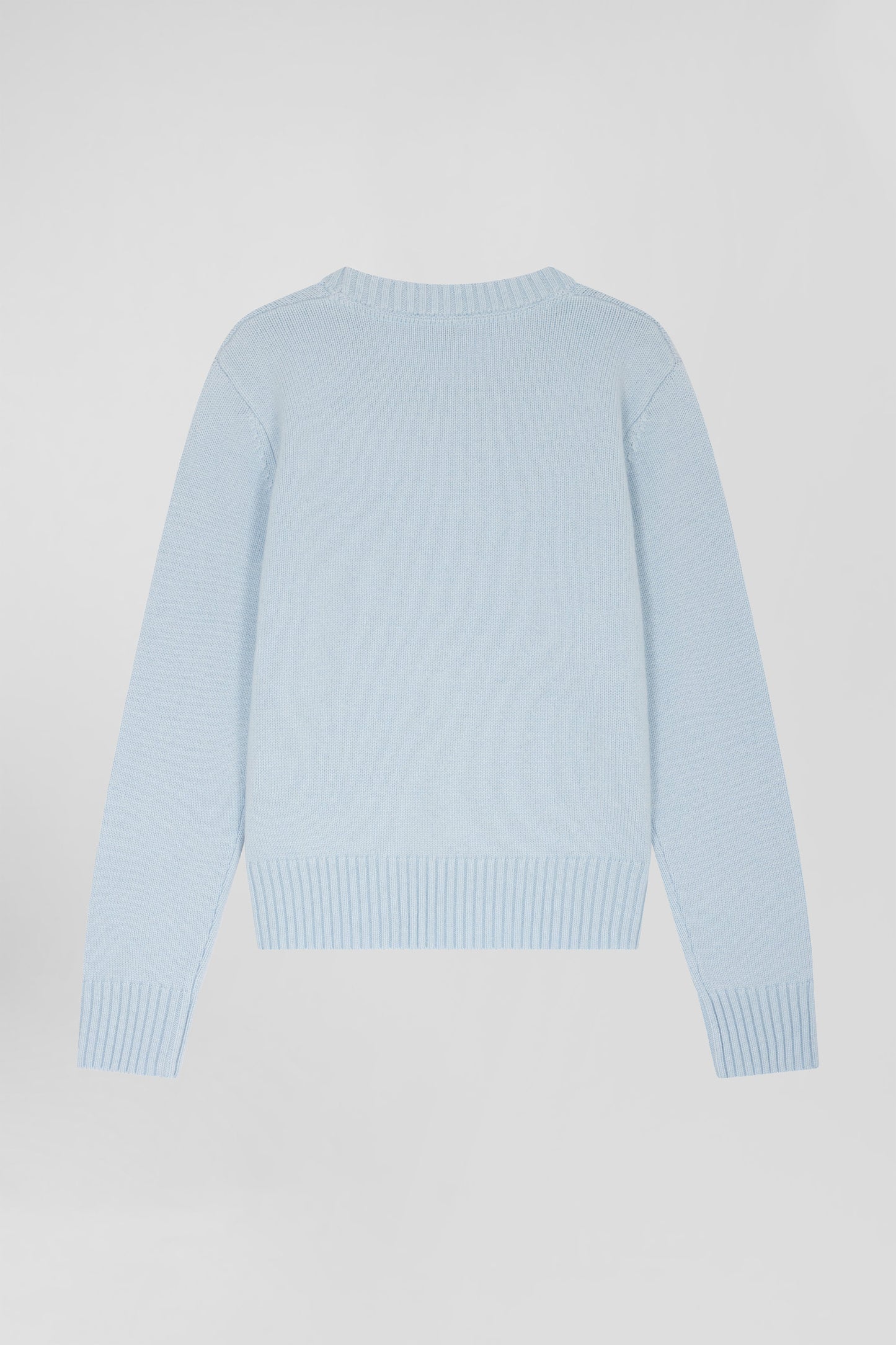 Regular sky blue round-neck wool and cashmere jumper