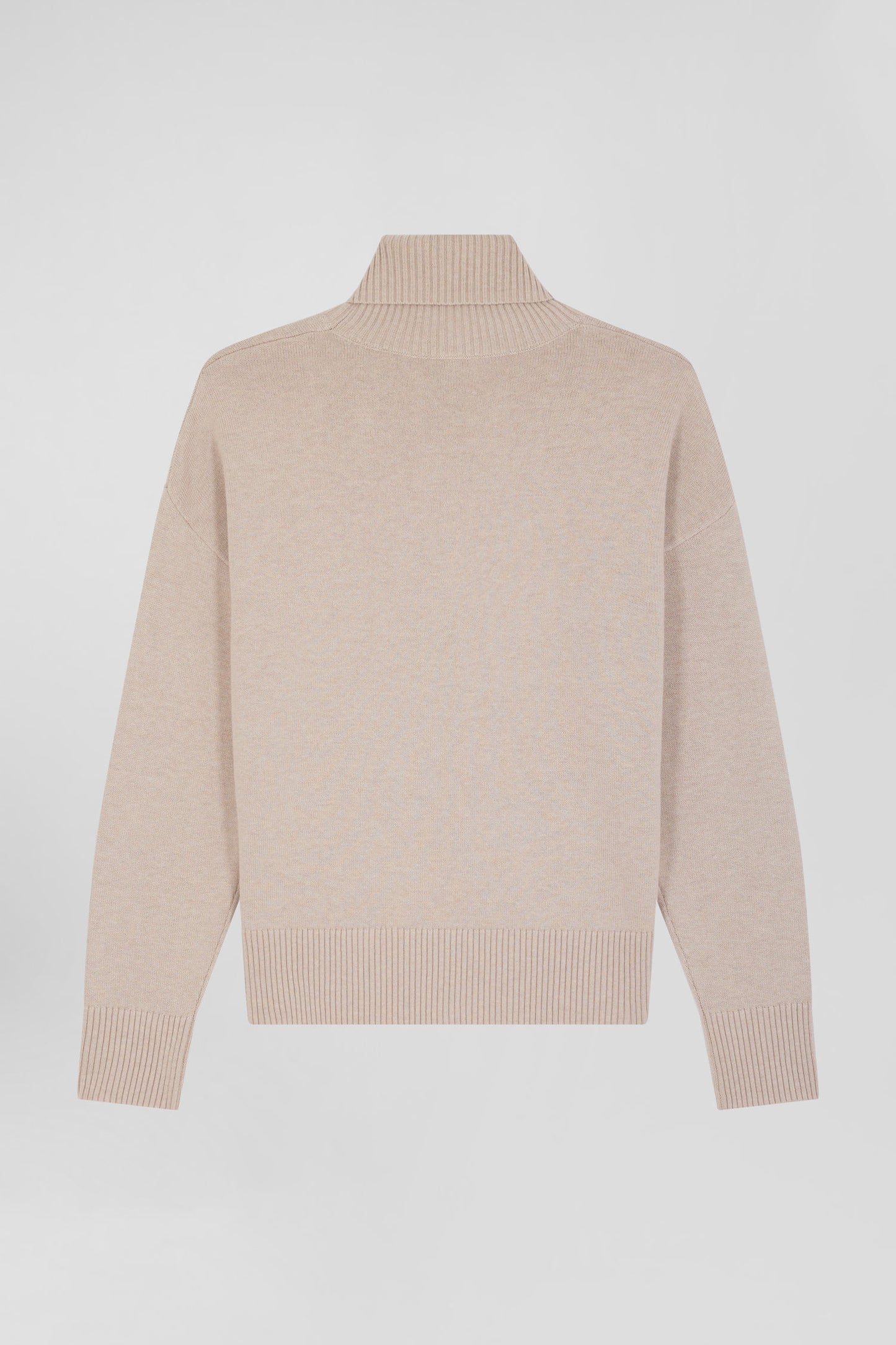 Pull col roulé en laine et coton beige coupe Relaxed