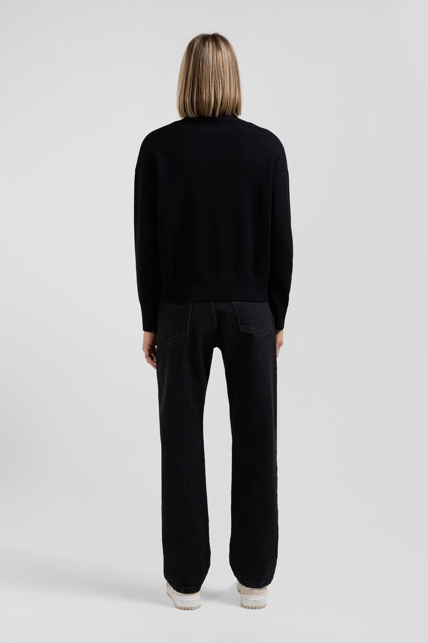 Relaxed black wool and cotton turtleneck jumper