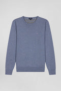 Pull col rond en laine et coton bleu clair coupe Regular