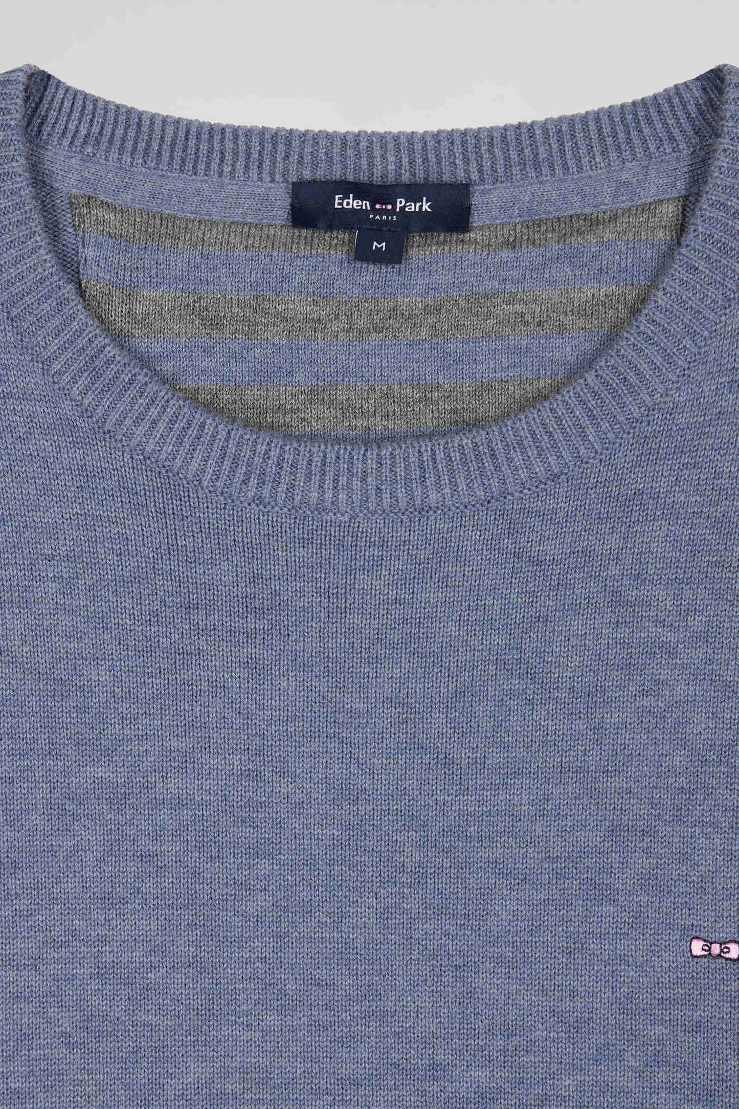 Pull col rond en laine et coton bleu clair coupe Regular