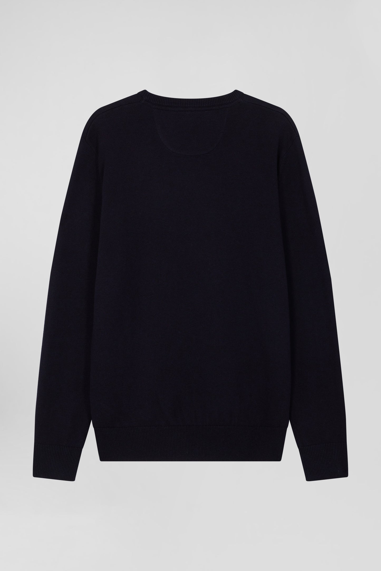 Regular navy blue wool and cotton crew neck jumper