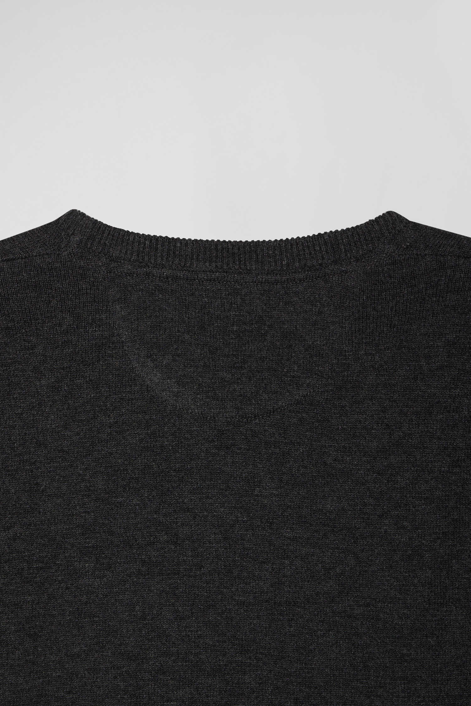 Regular anthracite grey wool and cotton crew neck jumper